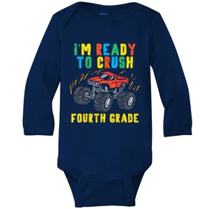 Ready To Crush 4th Grade Monster Truck First Day School Boy Baby Long Sleeve Bodysuit