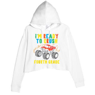 Ready To Crush 4th Grade Monster Truck First Day School Boy Crop Fleece Hoodie