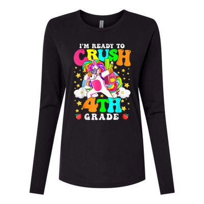 Ready To Crush 4th Grade Cute Unicorn Back To School Girl Womens Cotton Relaxed Long Sleeve T-Shirt