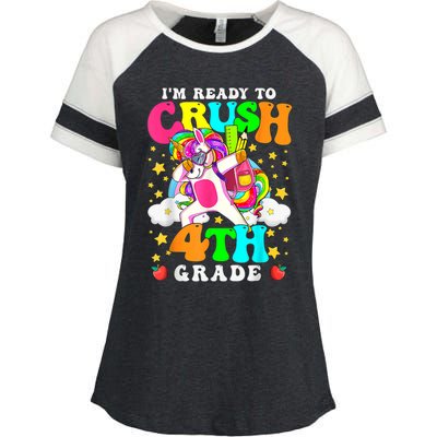 Ready To Crush 4th Grade Cute Unicorn Back To School Girl Enza Ladies Jersey Colorblock Tee