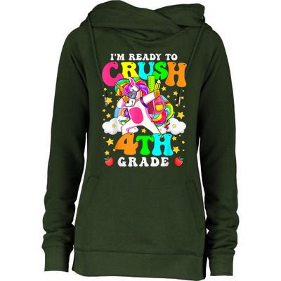 Ready To Crush 4th Grade Cute Unicorn Back To School Girl Womens Funnel Neck Pullover Hood