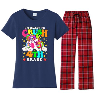 Ready To Crush 4th Grade Cute Unicorn Back To School Girl Women's Flannel Pajama Set