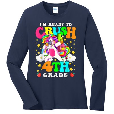 Ready To Crush 4th Grade Cute Unicorn Back To School Girl Ladies Long Sleeve Shirt