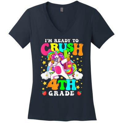 Ready To Crush 4th Grade Cute Unicorn Back To School Girl Women's V-Neck T-Shirt