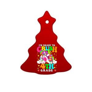 Ready To Crush 4th Grade Cute Unicorn Back To School Girl Ceramic Tree Ornament