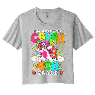 Ready To Crush 4th Grade Cute Unicorn Back To School Girl Women's Crop Top Tee