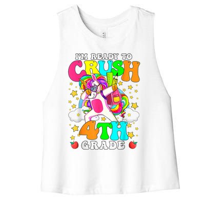 Ready To Crush 4th Grade Cute Unicorn Back To School Girl Women's Racerback Cropped Tank