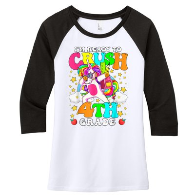 Ready To Crush 4th Grade Cute Unicorn Back To School Girl Women's Tri-Blend 3/4-Sleeve Raglan Shirt