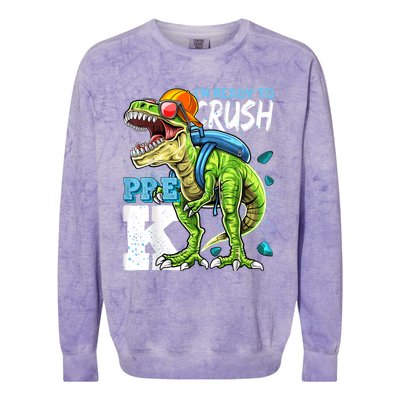 Ready To Crush PreK T Rex Dinosaur Back To School Boy Gift Colorblast Crewneck Sweatshirt