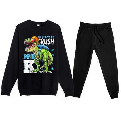 Ready To Crush PreK T Rex Dinosaur Back To School Boy Gift Premium Crewneck Sweatsuit Set