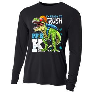 Ready To Crush PreK T Rex Dinosaur Back To School Boy Gift Cooling Performance Long Sleeve Crew