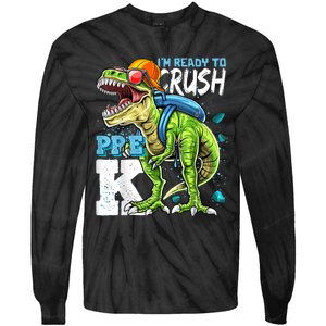 Ready To Crush PreK T Rex Dinosaur Back To School Boy Gift Tie-Dye Long Sleeve Shirt