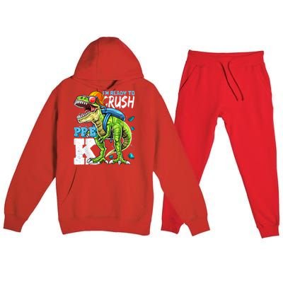 Ready To Crush PreK T Rex Dinosaur Back To School Boy Gift Premium Hooded Sweatsuit Set