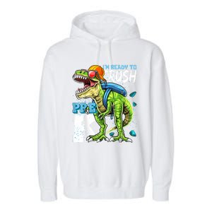 Ready To Crush PreK T Rex Dinosaur Back To School Boy Gift Garment-Dyed Fleece Hoodie