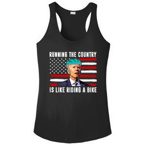 Running The Country Is Like Riding A Bike Funny Biden Ladies PosiCharge Competitor Racerback Tank