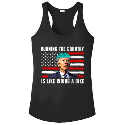 Running The Country Is Like Riding A Bike Funny Biden Ladies PosiCharge Competitor Racerback Tank