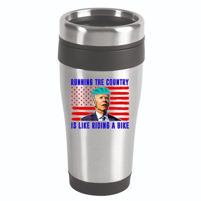 Running The Country Is Like Riding A Bike Funny Biden 16oz Travel Tumbler