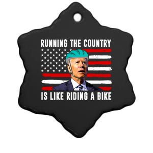 Running The Country Is Like Riding A Bike Funny Biden Ceramic Star Ornament