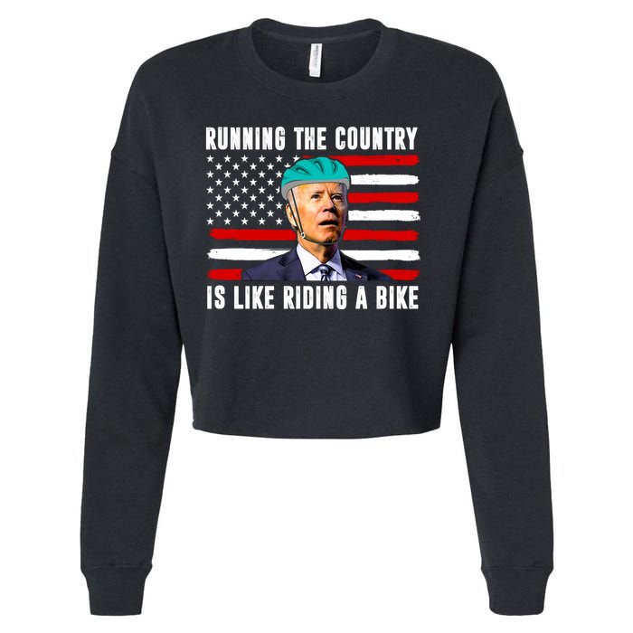 Running The Country Is Like Riding A Bike Funny Biden Cropped Pullover Crew