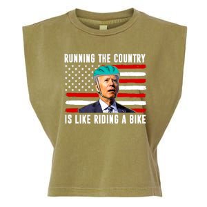 Running The Country Is Like Riding A Bike Funny Biden Garment-Dyed Women's Muscle Tee