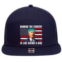 Running The Country Is Like Riding A Bike Funny Biden 7 Panel Mesh Trucker Snapback Hat