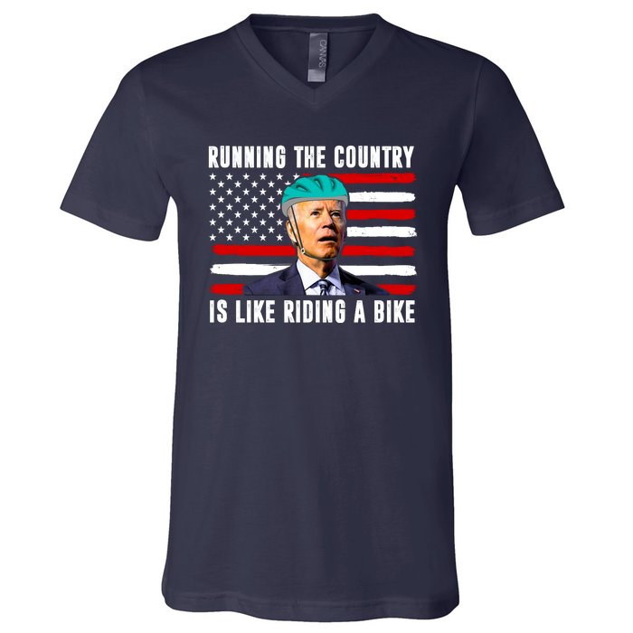 Running The Country Is Like Riding A Bike Funny Biden V-Neck T-Shirt