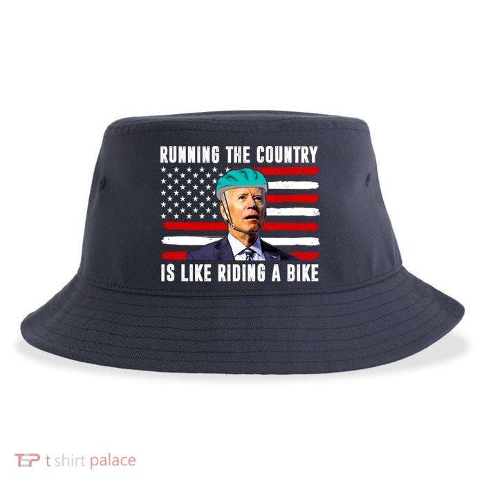Running The Country Is Like Riding A Bike Funny Biden Sustainable Bucket Hat