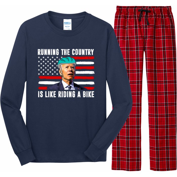 Running The Country Is Like Riding A Bike Funny Biden Long Sleeve Pajama Set