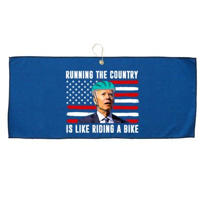 Running The Country Is Like Riding A Bike Funny Biden Large Microfiber Waffle Golf Towel