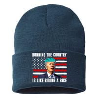 Running The Country Is Like Riding A Bike Funny Biden Sustainable Knit Beanie