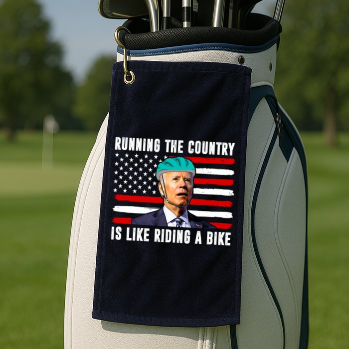 Running The Country Is Like Riding A Bike Funny Biden Golf Towel