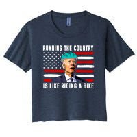 Running The Country Is Like Riding A Bike Funny Biden Women's Crop Top Tee