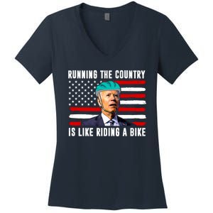 Running The Country Is Like Riding A Bike Funny Biden Women's V-Neck T-Shirt