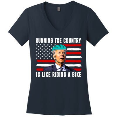 Running The Country Is Like Riding A Bike Funny Biden Women's V-Neck T-Shirt