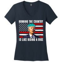 Running The Country Is Like Riding A Bike Funny Biden Women's V-Neck T-Shirt