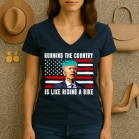 Running The Country Is Like Riding A Bike Funny Biden Women's V-Neck T-Shirt