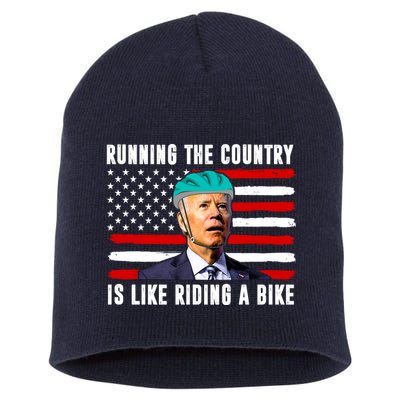 Running The Country Is Like Riding A Bike Funny Biden Short Acrylic Beanie