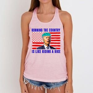 Running The Country Is Like Riding A Bike Funny Biden Women's Knotted Racerback Tank