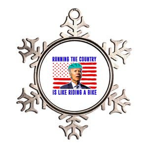 Running The Country Is Like Riding A Bike Funny Biden Metallic Star Ornament