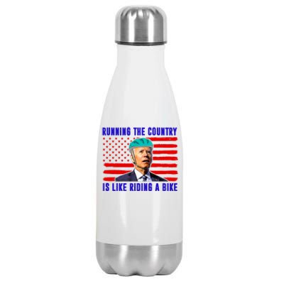 Running The Country Is Like Riding A Bike Funny Biden Stainless Steel Insulated Water Bottle