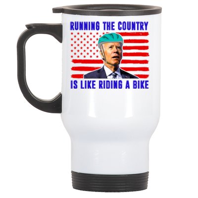 Running The Country Is Like Riding A Bike Funny Biden Stainless Steel Travel Mug