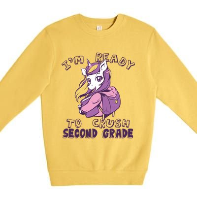 Ready To Crush Second 2Nd Grade Unicorn Back To School Gift Premium Crewneck Sweatshirt