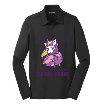 Ready To Crush Second 2Nd Grade Unicorn Back To School Gift Silk Touch Performance Long Sleeve Polo