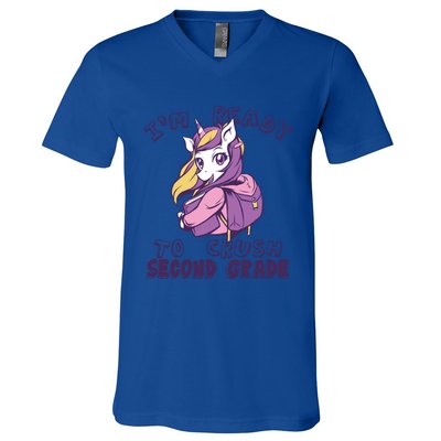 Ready To Crush Second 2Nd Grade Unicorn Back To School Gift V-Neck T-Shirt