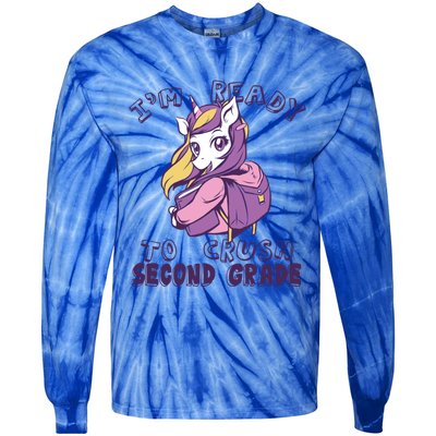 Ready To Crush Second 2Nd Grade Unicorn Back To School Gift Tie-Dye Long Sleeve Shirt