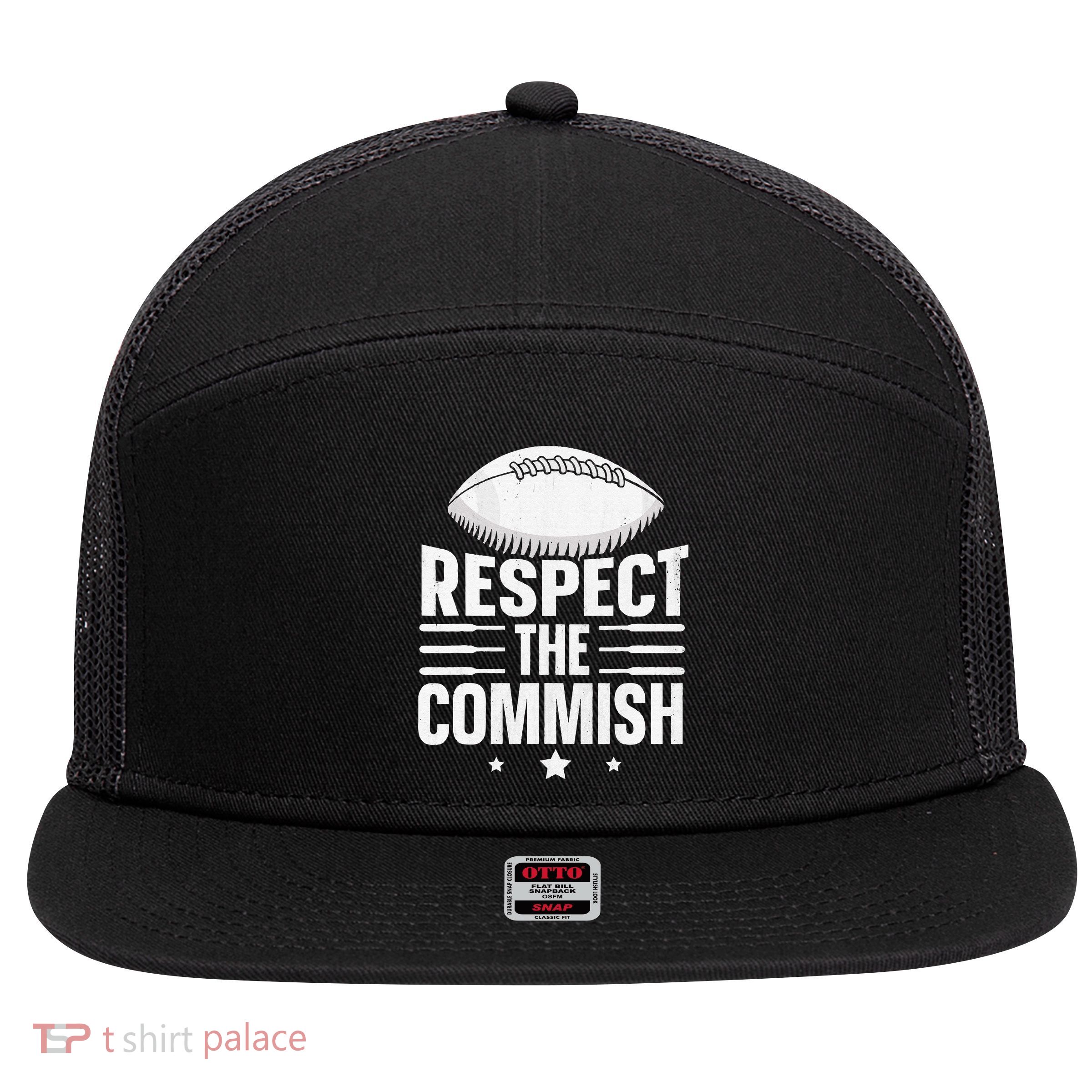 Respect The Commish Fantasy Football Commish 7 Panel Mesh Trucker Snapback Hat