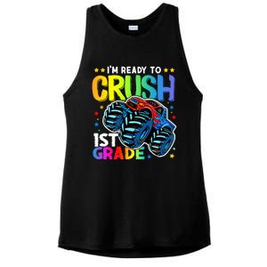 Ready To Crush First Grade 1st Day Of School Monster Truck Gift Ladies PosiCharge Tri-Blend Wicking Tank