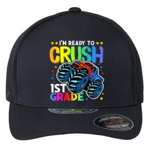 Ready To Crush First Grade 1st Day Of School Monster Truck Gift Flexfit Unipanel Trucker Cap