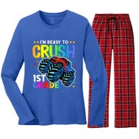 Ready To Crush First Grade 1st Day Of School Monster Truck Gift Women's Long Sleeve Flannel Pajama Set 