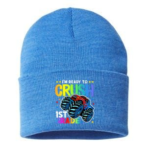 Ready To Crush First Grade 1st Day Of School Monster Truck Gift Sustainable Knit Beanie